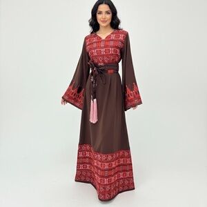Elegant Brown and Red Maxi Thobe